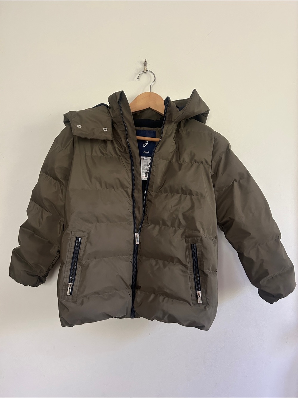 Jacadi Olive Green Hooded Puffer Jacket EUC